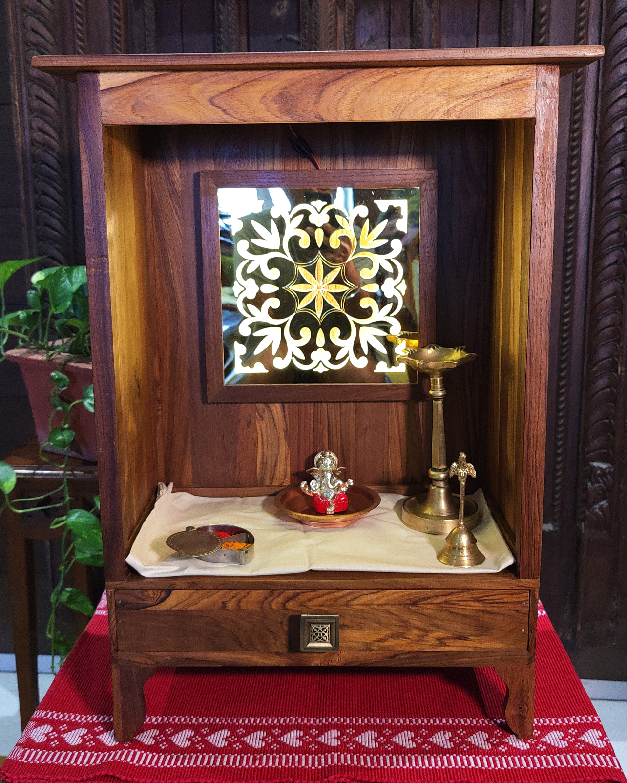 Teak Wood Mandir with Jali Design