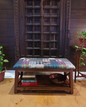 Teak Wood Bench with Patterned Fabric Upholstery