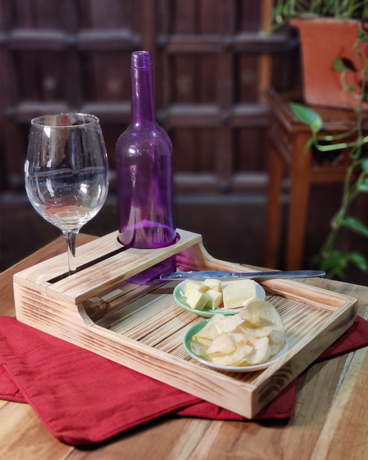 Pine Wood Distressed Finish Wine Serving Set