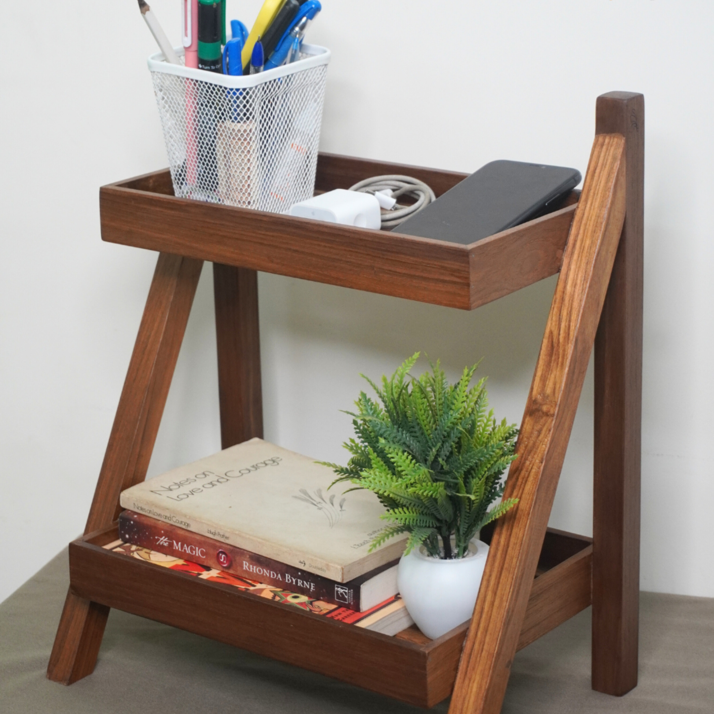 Teak Wood Two Shelf Multi-Purpose Rack