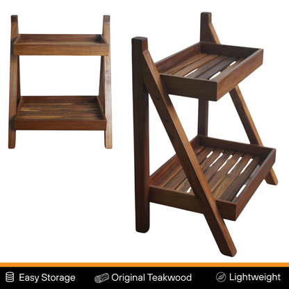 Teak Wood Two Shelf Multi-Purpose Rack